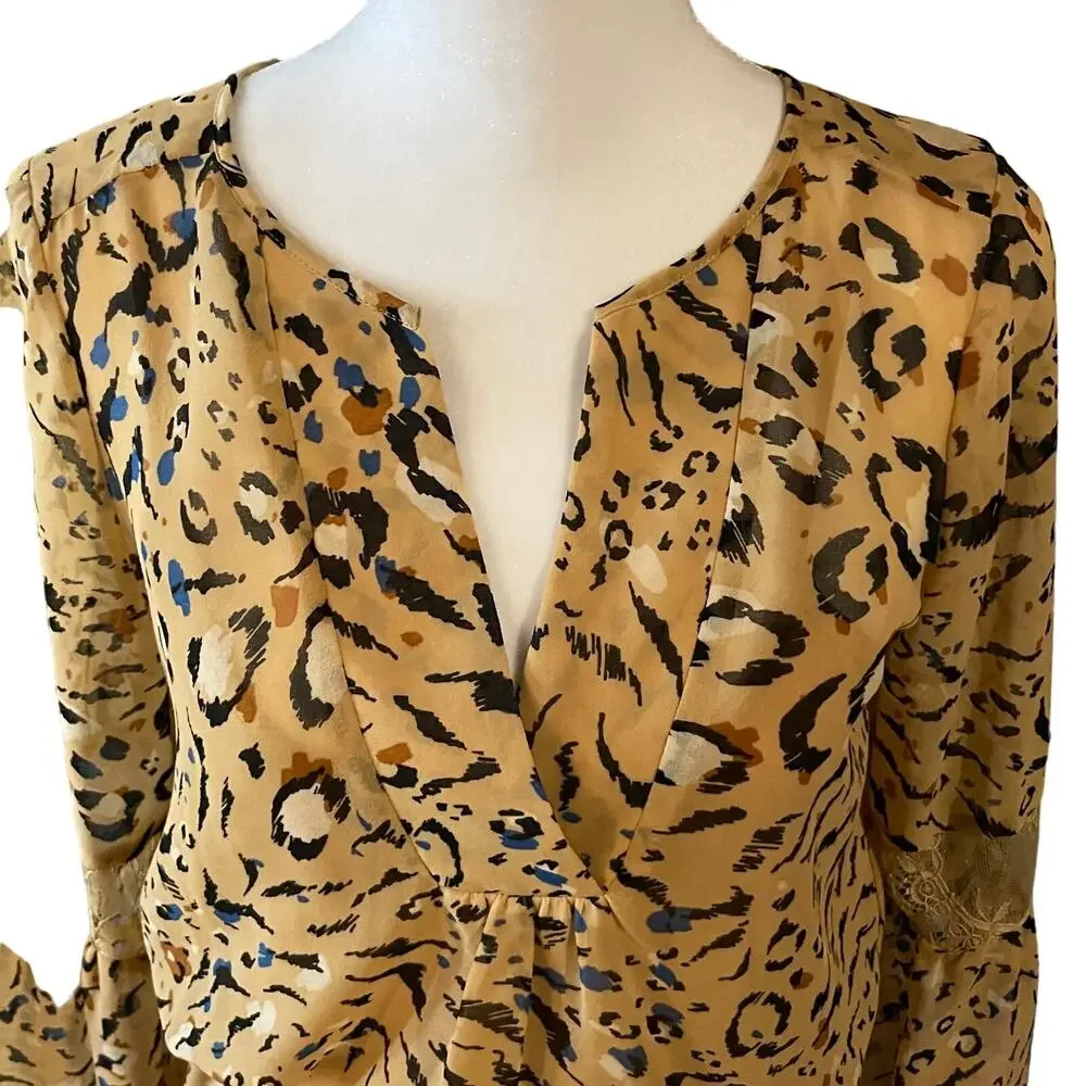 White House Black Market Long Sleeve Beige Animal Print Blouson Dress - Picture 12 of 16